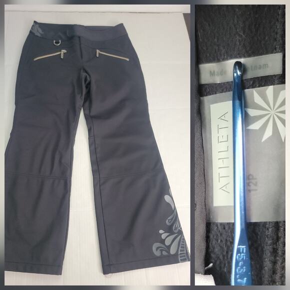 Athleta Size 12P Black Ski Snow Pants Wide Straight Lined Petite 879213 - Picture 1 of 12